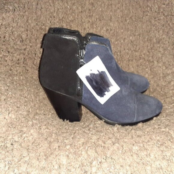 RAG & BONE-Margot-Black & Navy Suede Ankle Boots Block Heel Booties-SZ 35-NWOB - Picture 4 of 7